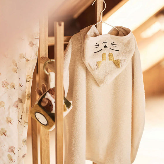 Poncho de bain éponge Charlie le Chat Jollein beige pour bébé et enfant