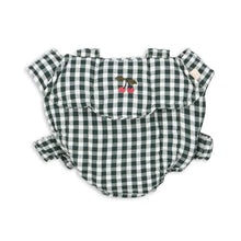  Porte-poupée Konges Slojd vichy vert avec broderie cerises et bretelles ajustables