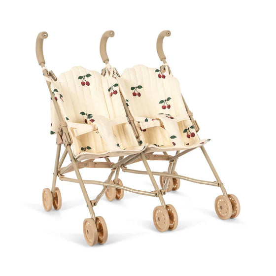 Poussette double pour poupées imprimé cerises – Konges Slojd
