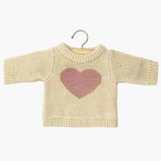 Pull en tricot crème avec cœur rose pour poupée Gordis Minikane