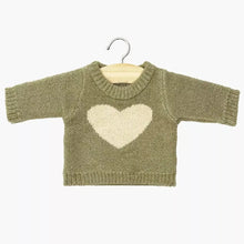  Pull en tricot vert avec cœur crème pour poupée Gordis Minikane