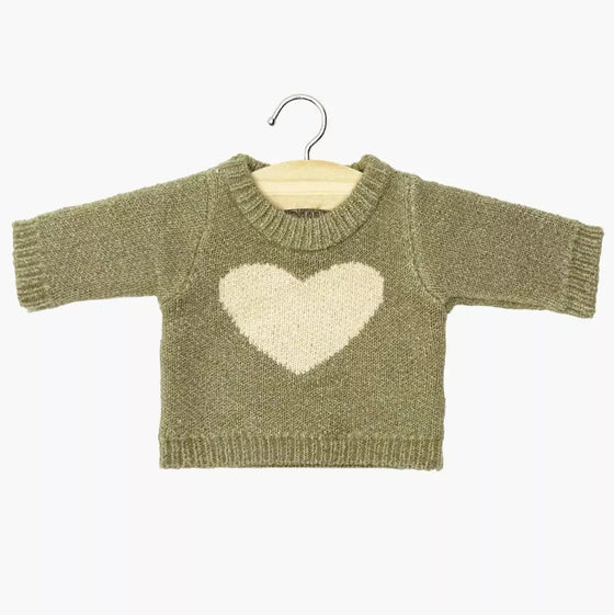 Pull en tricot vert avec cœur crème pour poupée Gordis Minikane