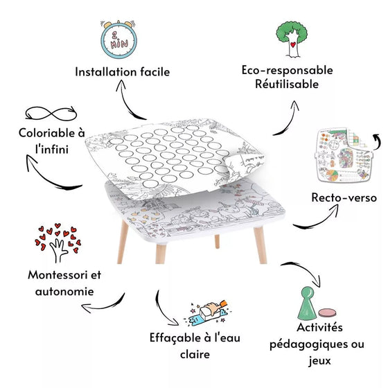 Recharges Coloritable Savane & Jeu Géant D.B.Kids – plateau à colorier effaçable avec animaux et grand jeu pour enfants