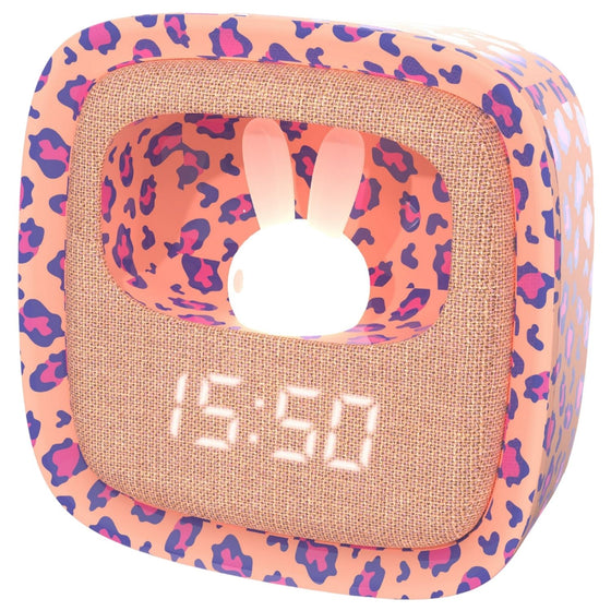 Réveil enfant lapin léopard rose MOB – veilleuse et horloge ludique pour chambre d’enfant