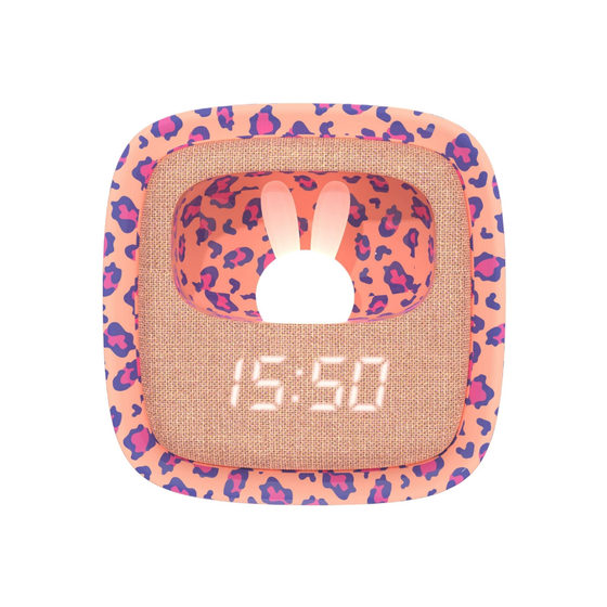 Réveil enfant lapin léopard rose MOB – veilleuse et horloge ludique pour chambre d’enfant