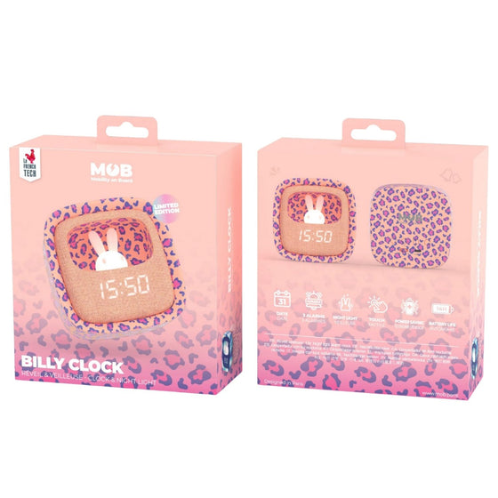 Réveil enfant lapin léopard rose MOB – veilleuse et horloge ludique pour chambre d’enfant