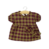 Robe Faustine avec headband en flanelle vichy olive et bordeaux pour poupées Babies Minikane