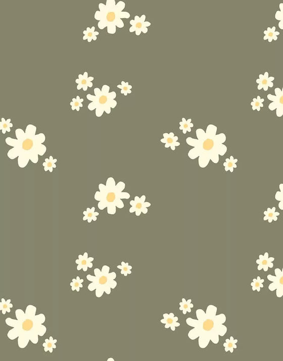 Robe Faustine sans manches en jersey vert à marguerites pour poupées Gordis Minikane – tenue fleurie pour jeux d’imitation.