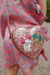 Sac à bandoulière enfant rose pailleté avec motif chats en forme de cœur Konges Sløjd