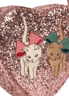 Sac à bandoulière enfant rose pailleté avec motif chats en forme de cœur Konges Sløjd