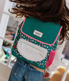 Sac à dos carré Garden Joy Hello Hossy vert avec fleurs roses pour enfants
