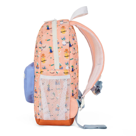 Sac à dos enfant Hello Hossy Flore corail bleu et marron à motifs