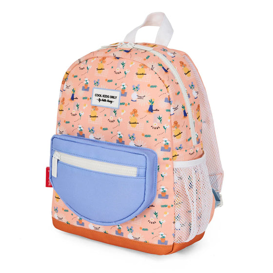 Sac à dos enfant Hello Hossy Flore corail bleu et marron à motifs