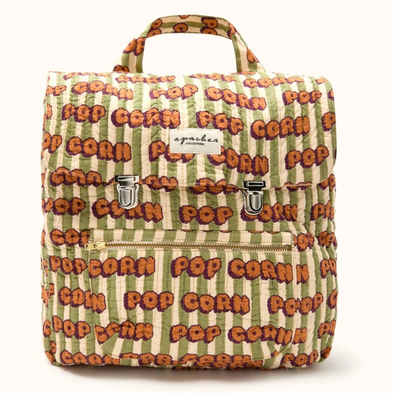 Sac à dos enfant Apaches Collections Suji Pop Corn imprimé vert et orange style rétro