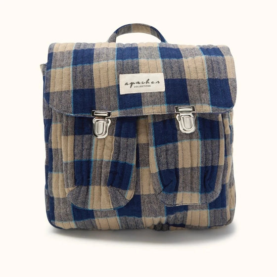 Sac à dos enfant Suji Khadi carreaux navy Apaches Collections – coton matelassé bleu