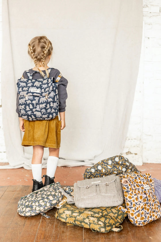 Sac à dos enfant Apaches Suji Ours bleu marine avec imprimé ours crème