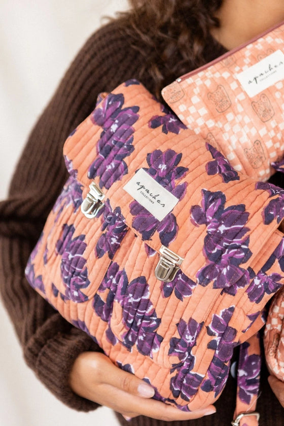 sac à dos Suji Violeta Rust Apaches Collections – sac enfant et adulte en coton matelassé fleuri