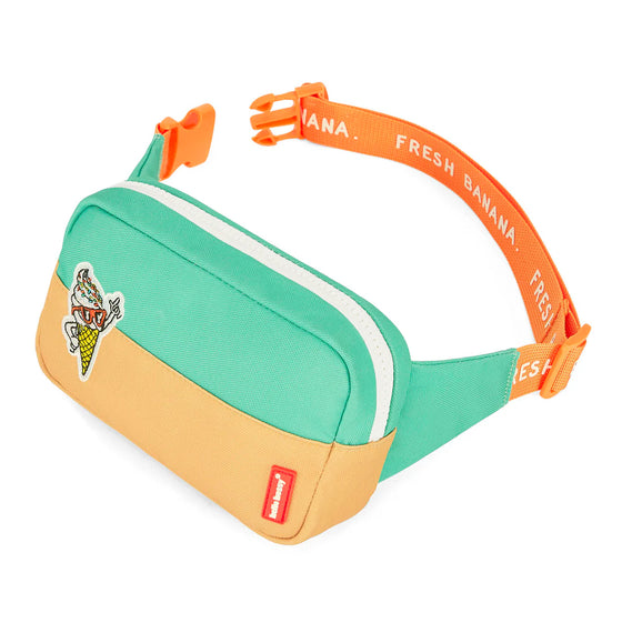 Sac banane Hello Hossy enfant modèle Gelato vert et orange avec broderie cornet de glace et ceinture orange "Fresh Banana"