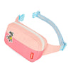 Sac banane enfant Hello Hossy modèle Lola rose pastel avec ceinture bleue et broderie chaussure fleurie