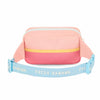 Sac banane enfant Hello Hossy modèle Lola rose pastel avec ceinture bleue et broderie chaussure fleurie