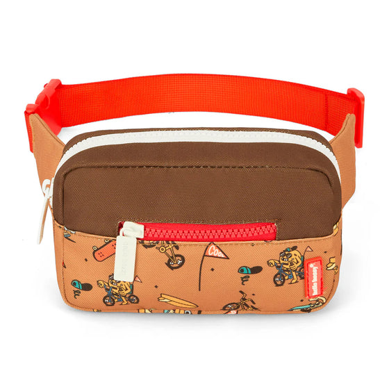Sac banane enfant Hello Hossy Mascots Ride orange et marron avec mascottes à vélo et ceinture rouge