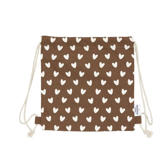 sac à cordons enfant motif cœurs caramel - Atelier Wagram