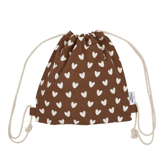 sac à cordons enfant motif cœurs caramel - Atelier Wagram