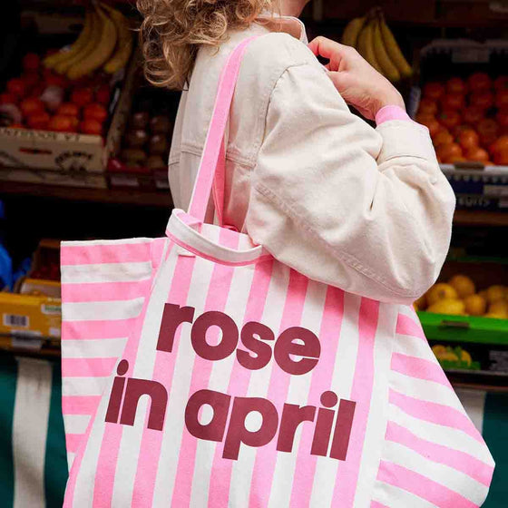 Sac cabas Elisa à rayures rose fluo avec logo Rose in April