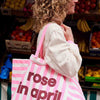 Sac cabas Elisa à rayures rose fluo avec logo Rose in April