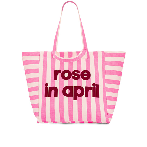 Sac cabas Elisa à rayures rose fluo avec logo Rose in April