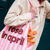 Sac cabas Elisa à rayures rose fluo avec logo Rose in April
