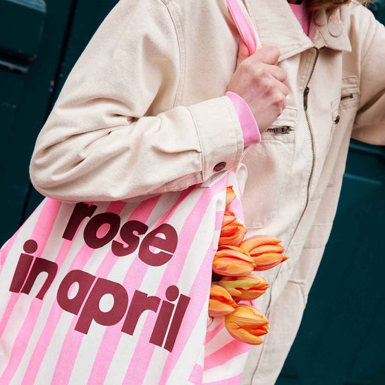 Sac cabas Elisa à rayures rose fluo avec logo Rose in April