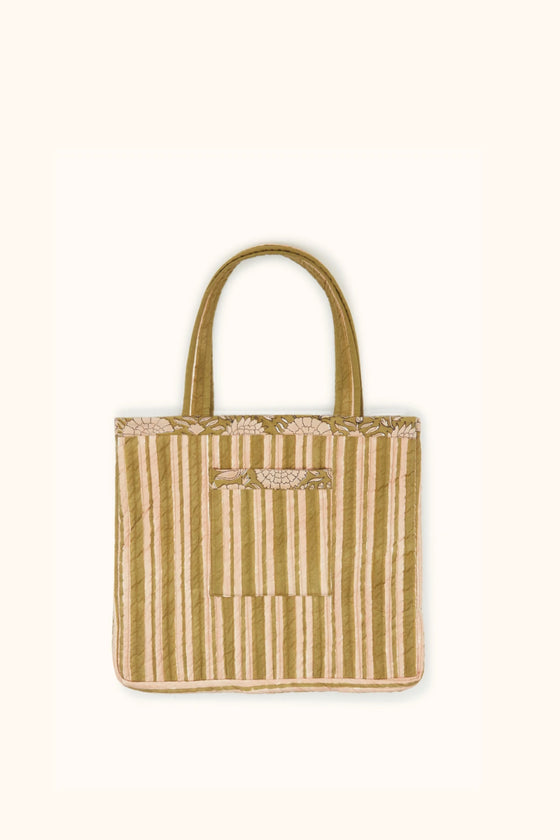 Sac Karan Pallavi Olive Apaches Collections - cabas matelassé à motif fleuri pour familles et enfants