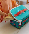 Sac repas isotherme Disco Roar Hello Hossy turquoise avec motifs DJ et poignée rose