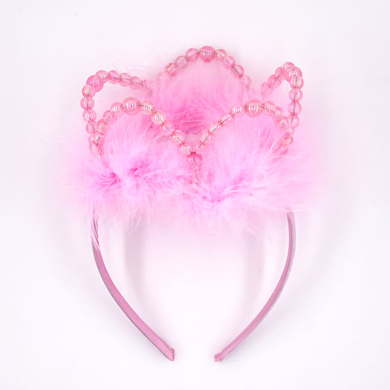 Serre-tête princesse rose avec perles et plumes – accessoire déguisement enfant