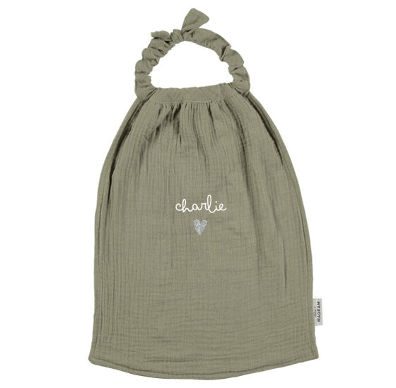 Serviette de cantine en gaze de coton olive - Atelier Wagram