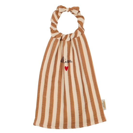 Serviette de cantine en gaze rayures larges Atelier Wagram personnalisable.