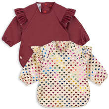  Set 2 bavoirs à manches longues Konges Slojd motif cœur glitter et sangria