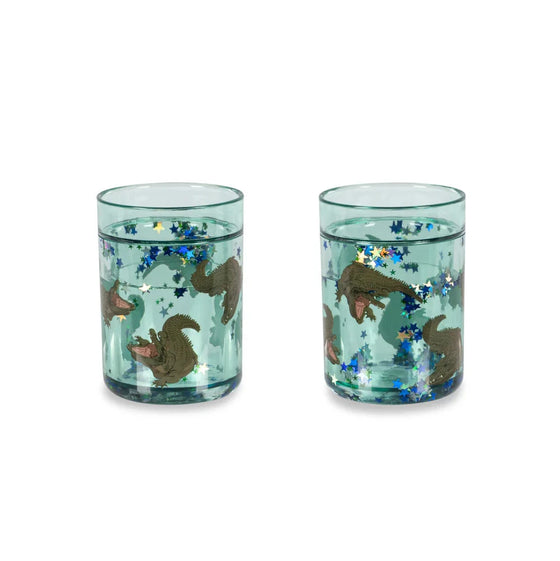 Set de 2 gobelets enfant pailletés verts avec crocodiles et étoiles Konges Slojd