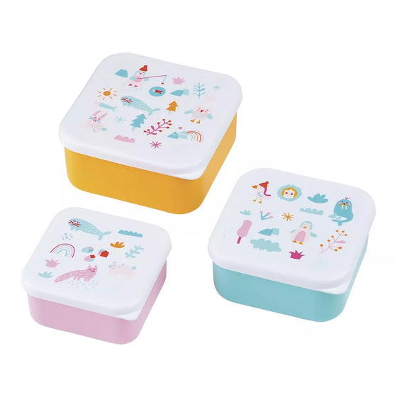 Set de 3 boîtes à goûter enfants La Banquise Petit Jour Paris – boîtes lunch colorées et empilables