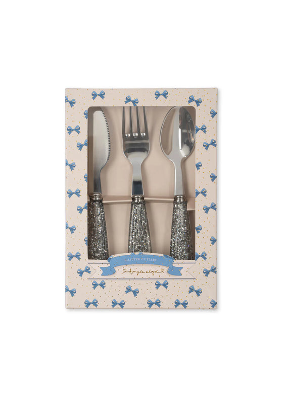 Set de 3 couverts pailletés blue Konges Slojd - couteau, fourchette et cuillère enfant