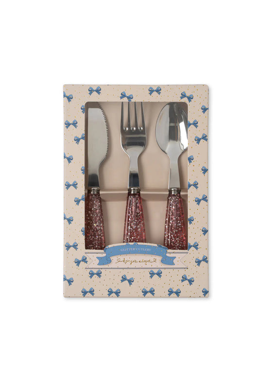 Set de 3 couverts pailletés blush Konges Slojd - couteau, fourchette et cuillère enfant