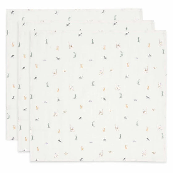 Lot de 3 langes en gaze de coton 70x70 cm Jollein motif Jungle Jambo – doux et respirants pour bébé