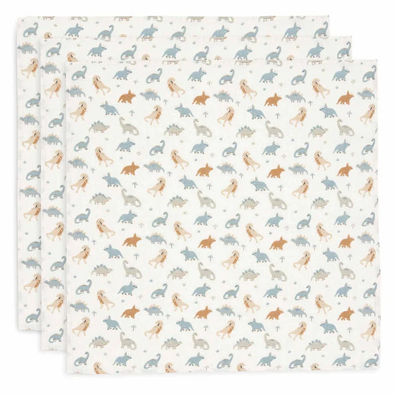 Lot de 3 langes en gaze de coton 70x70 cm Jollein motif Roarsome dinosaures – doux et pratiques pour bébé