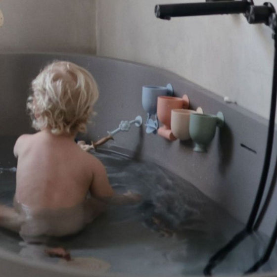 Set de jouets de bain en silicone Mushie 4 pièces pastel pour bébé