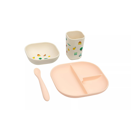 Set repas bébé Tiny Bits Madarine The Cotton Cloud avec assiette, bol, gobelet et cuillère
