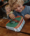 Snack et lunch bag rayé vert Hello Hossy avec fermeture zippée orange et poignée