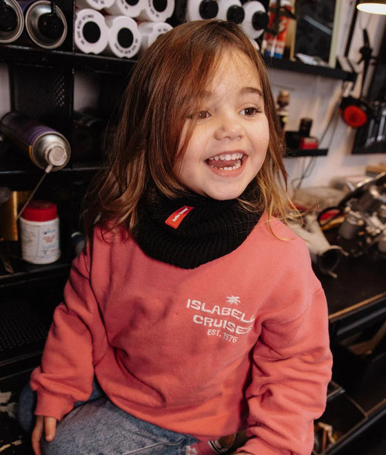 Snood enfant Hello Hossy Cocoon Blacky noir tricoté avec doublure douce blanche