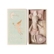  Souris Fée des Dents Maileg avec boîte rose en forme de cœur, poupée miniature en tissu dans sa boîte d’allumettes