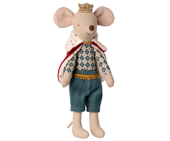 Souris Roi Maileg – Papa dans sa tour, poupée en tissu avec manteau royal et couronne dorée